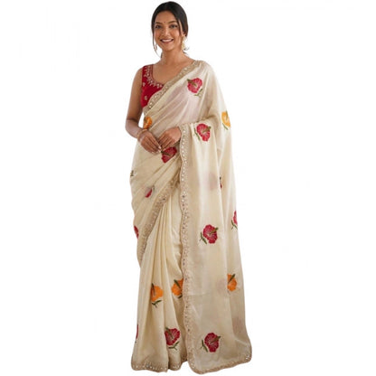 Women's Georgette Embellished Saree With Unstitched Blouse 5.5 Mtr�(Beige)