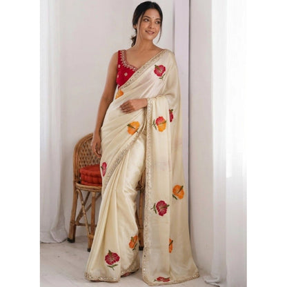 Women's Georgette Embellished Saree With Unstitched Blouse 5.5 Mtr�(Beige)