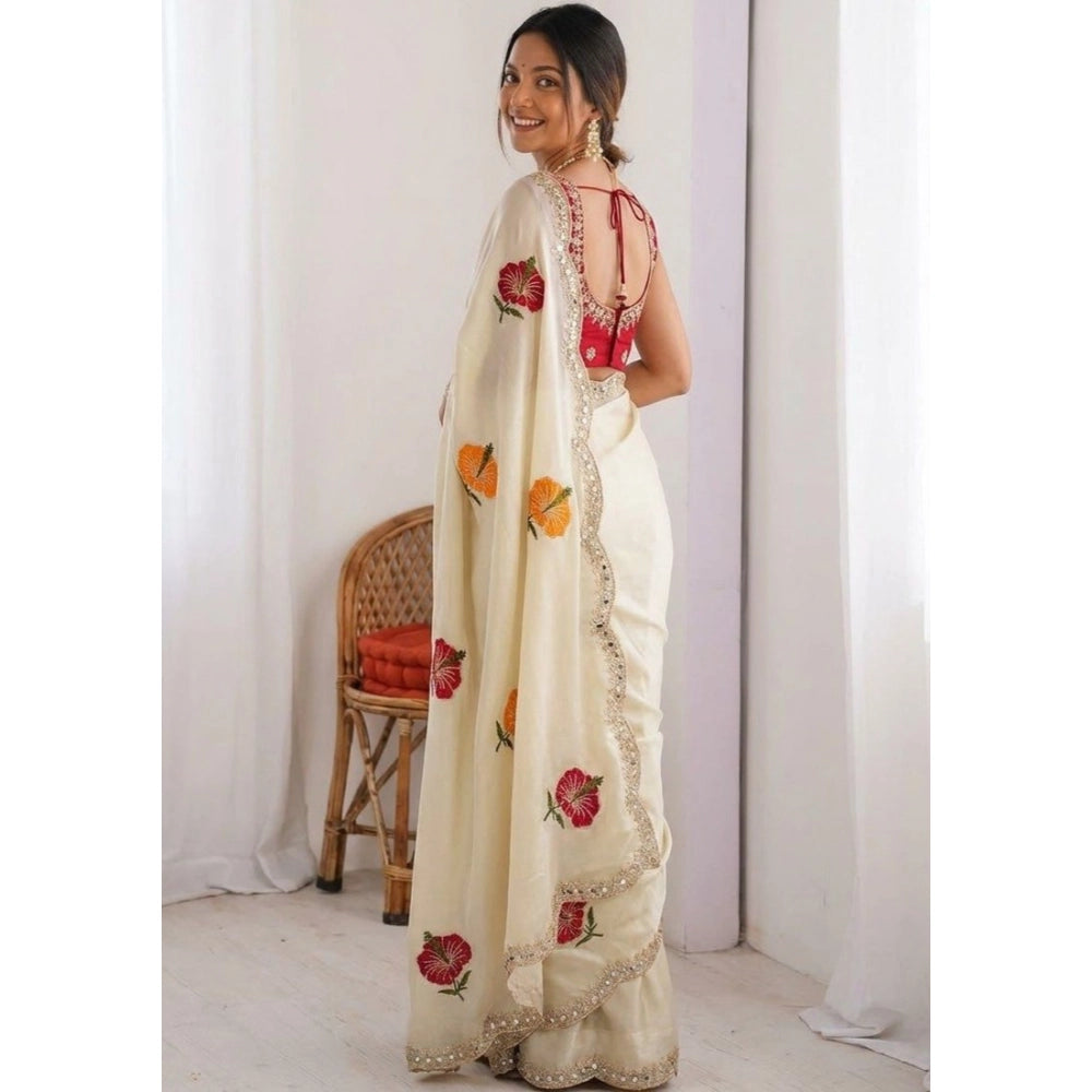 Women's Georgette Embellished Saree With Unstitched Blouse 5.5 Mtr�(Beige)