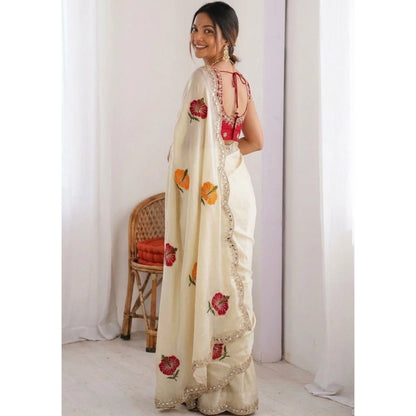 Women's Georgette Embellished Saree With Unstitched Blouse 5.5 Mtr�(Beige)