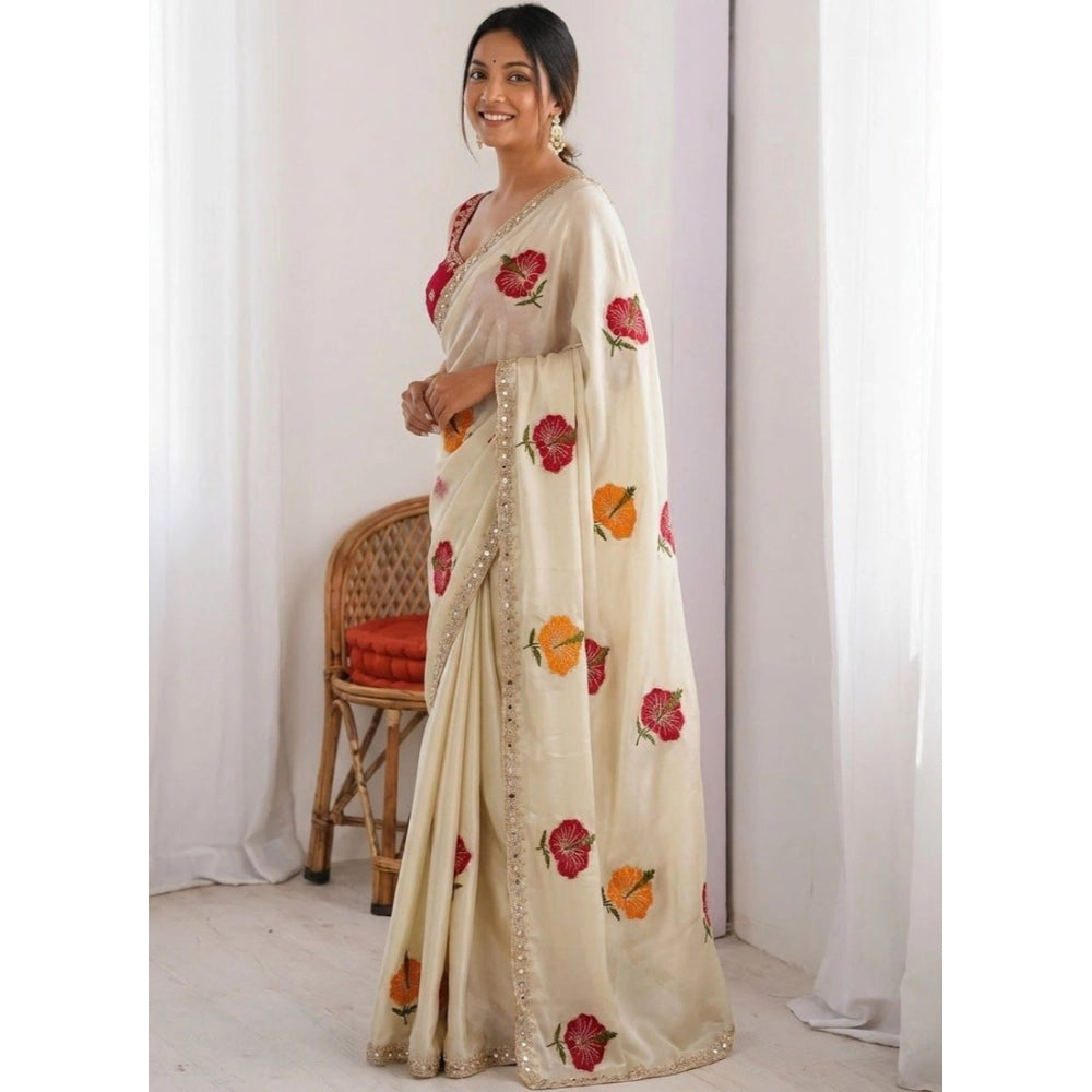 Women's Georgette Embellished Saree With Unstitched Blouse 5.5 Mtr�(Beige)