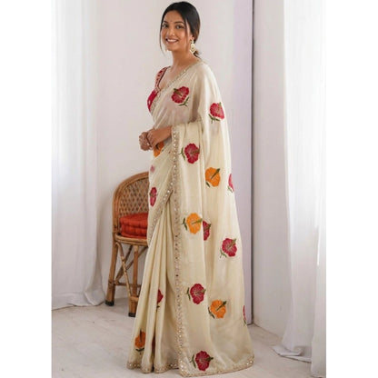 Women's Georgette Embellished Saree With Unstitched Blouse 5.5 Mtr�(Beige)
