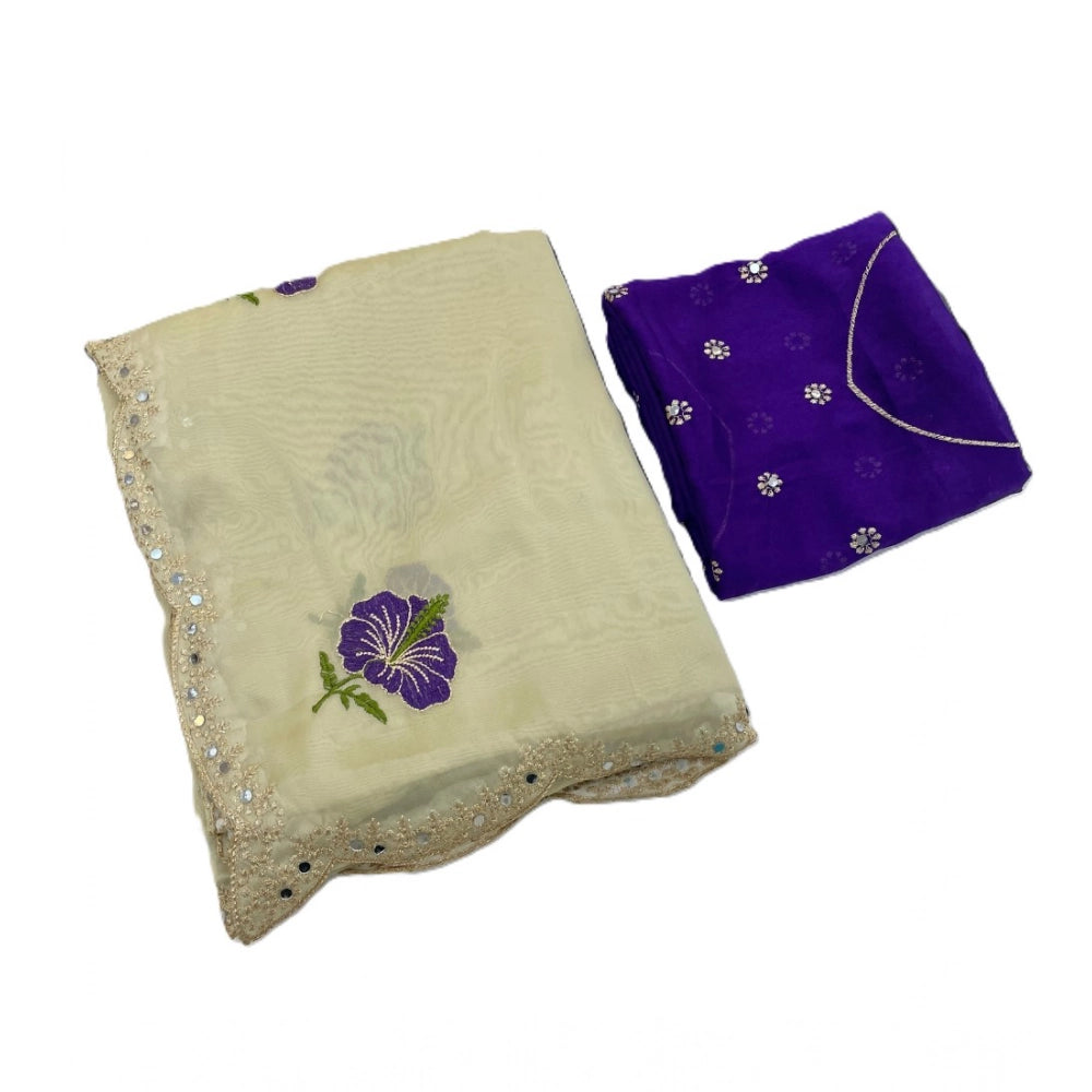 Women's Georgette Embellished Saree With Unstitched Blouse 5.5 Mtr�(Off-White)