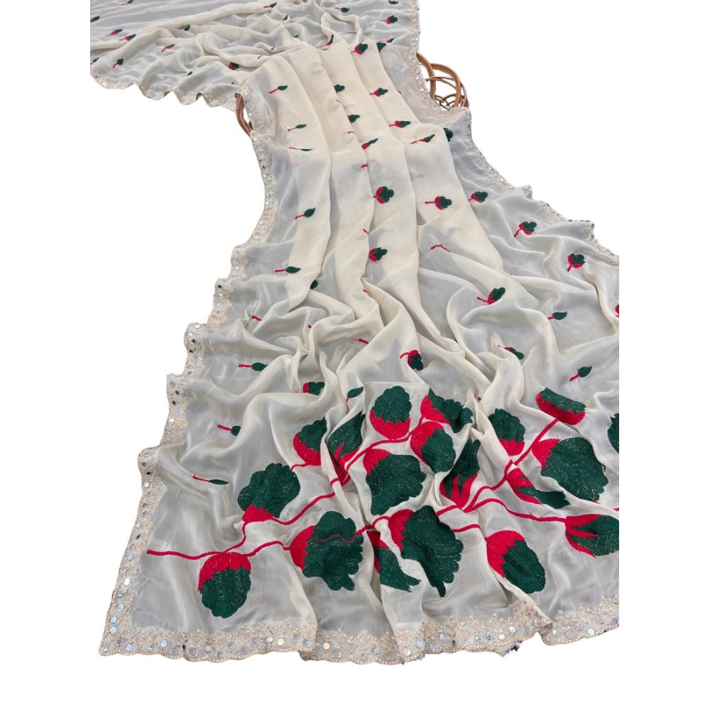 Women's Georgette Embellished Saree With Unstitched Blouse 5.5 Mtr�(Cream-Green)