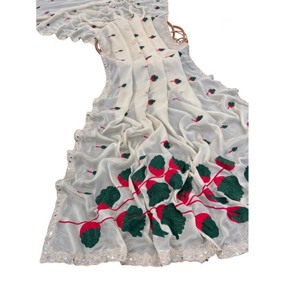 Women's Georgette Embellished Saree With Unstitched Blouse 5.5 Mtr�(Cream-Green)