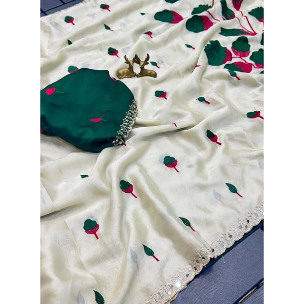 Women's Georgette Embellished Saree With Unstitched Blouse 5.5 Mtr�(Cream-Green)