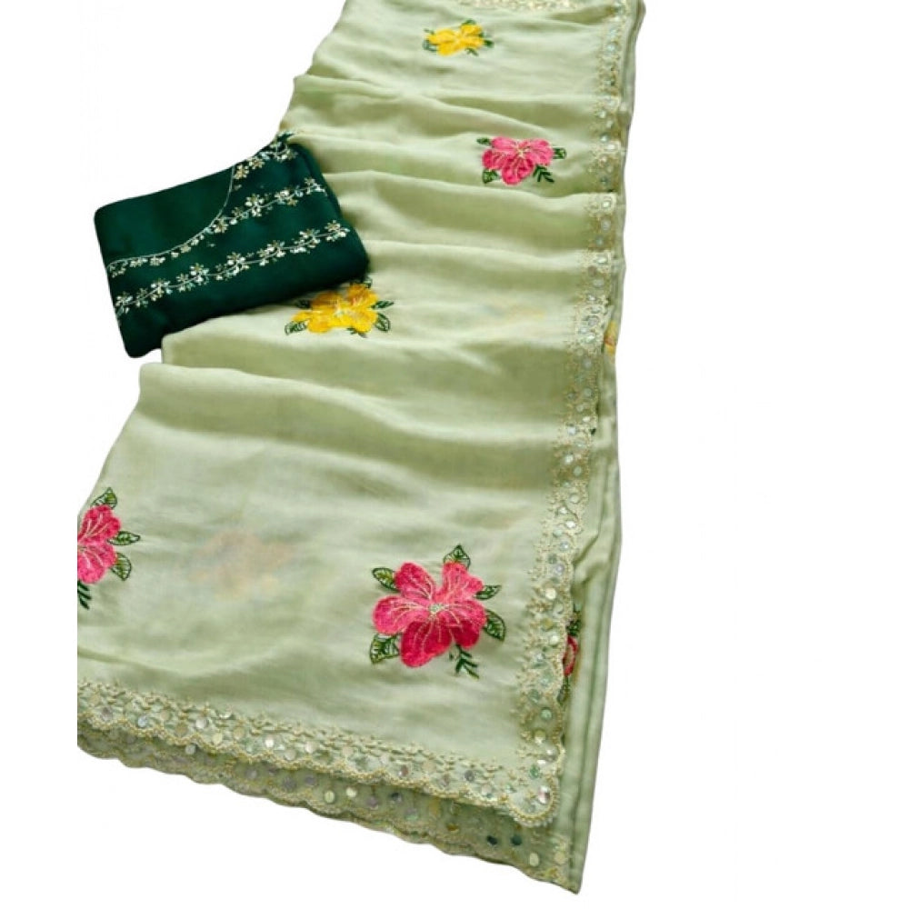 Women's Georgette Embellished Saree With Unstitched Blouse 5.5 Mtr�(Light Green)