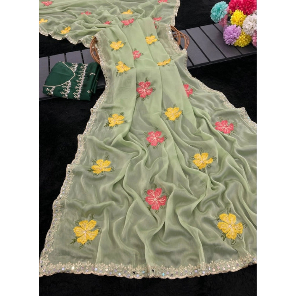 Women's Georgette Embellished Saree With Unstitched Blouse 5.5 Mtr�(Light Green)
