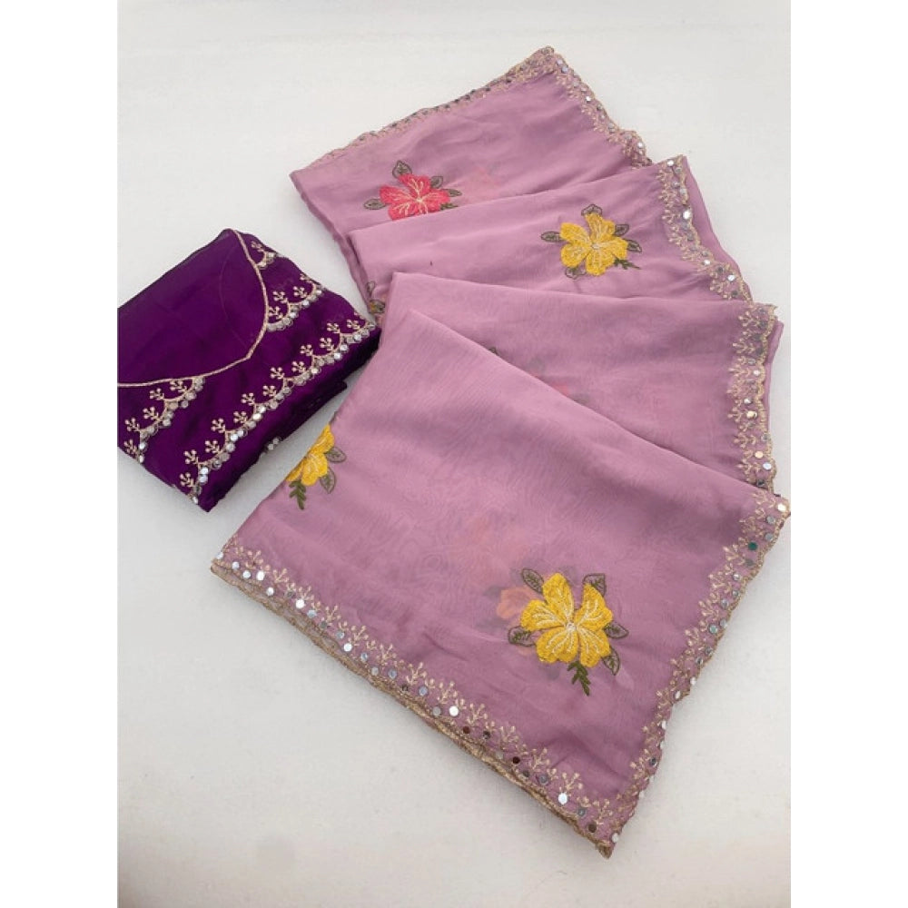 Women's Georgette Embellished Saree With Unstitched Blouse 5.5 Mtr�(Lavender)