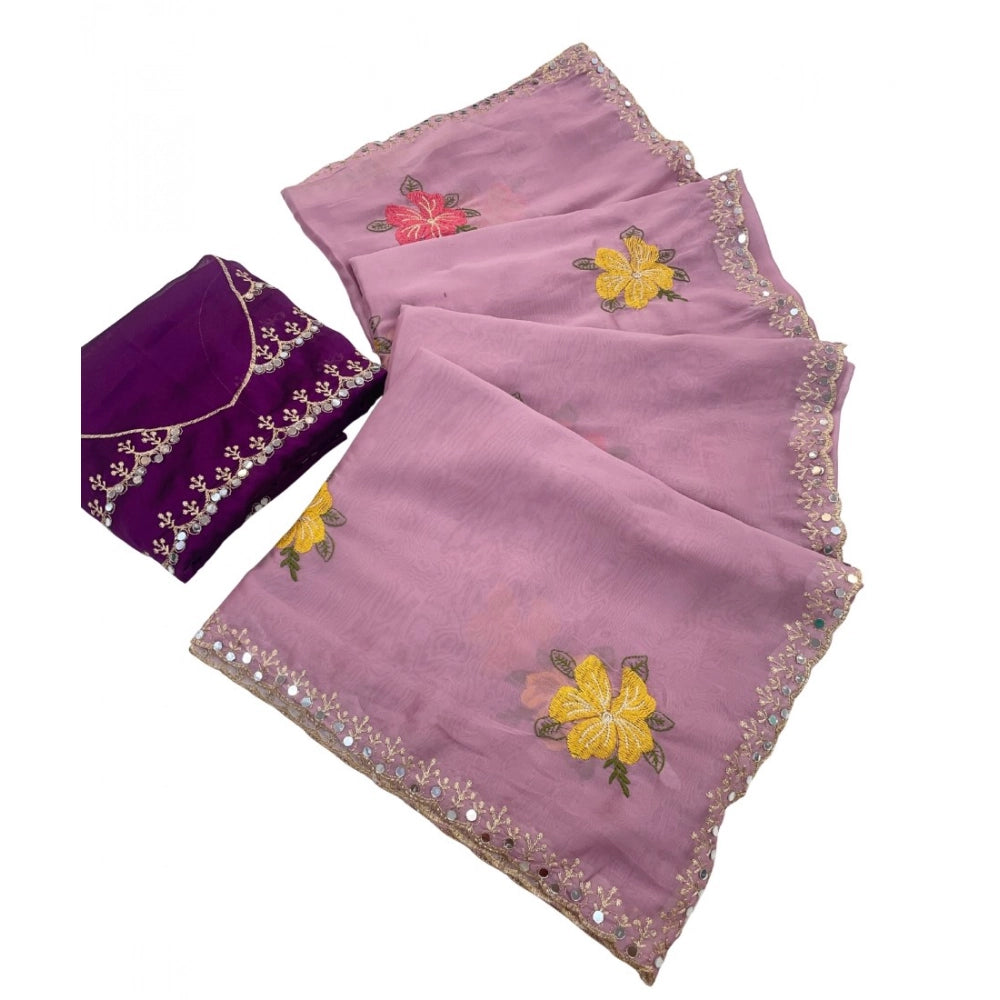 Women's Georgette Embellished Saree With Unstitched Blouse 5.5 Mtr�(Lavender)