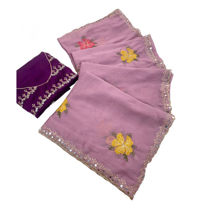 Women's Georgette Embellished Saree With Unstitched Blouse 5.5 Mtr�(Lavender)