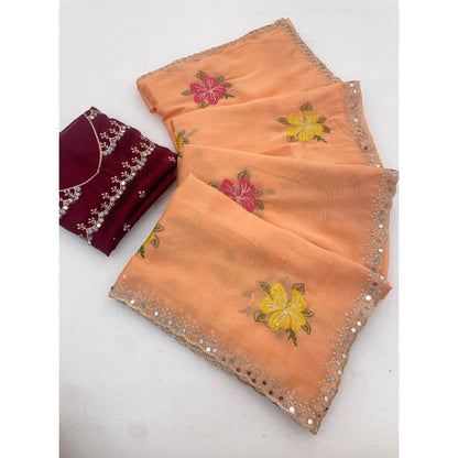 Women's Georgette Embellished Saree With Unstitched Blouse 5.5 Mtr�(Orange)