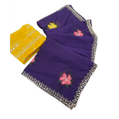 Women's Georgette Embellished Saree With Unstitched Blouse 5.5 Mtr�(Purple)
