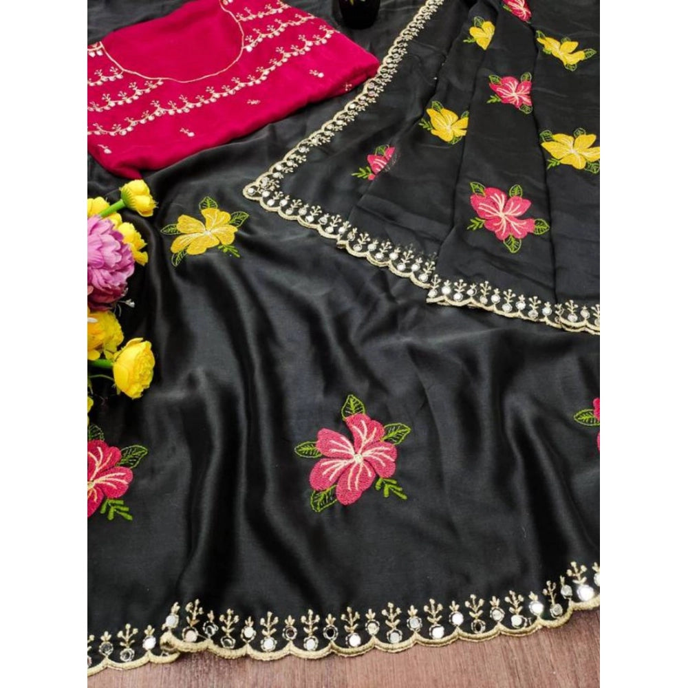 Women's Georgette Embellished Saree With Unstitched Blouse 5.5 Mtr�(Black)
