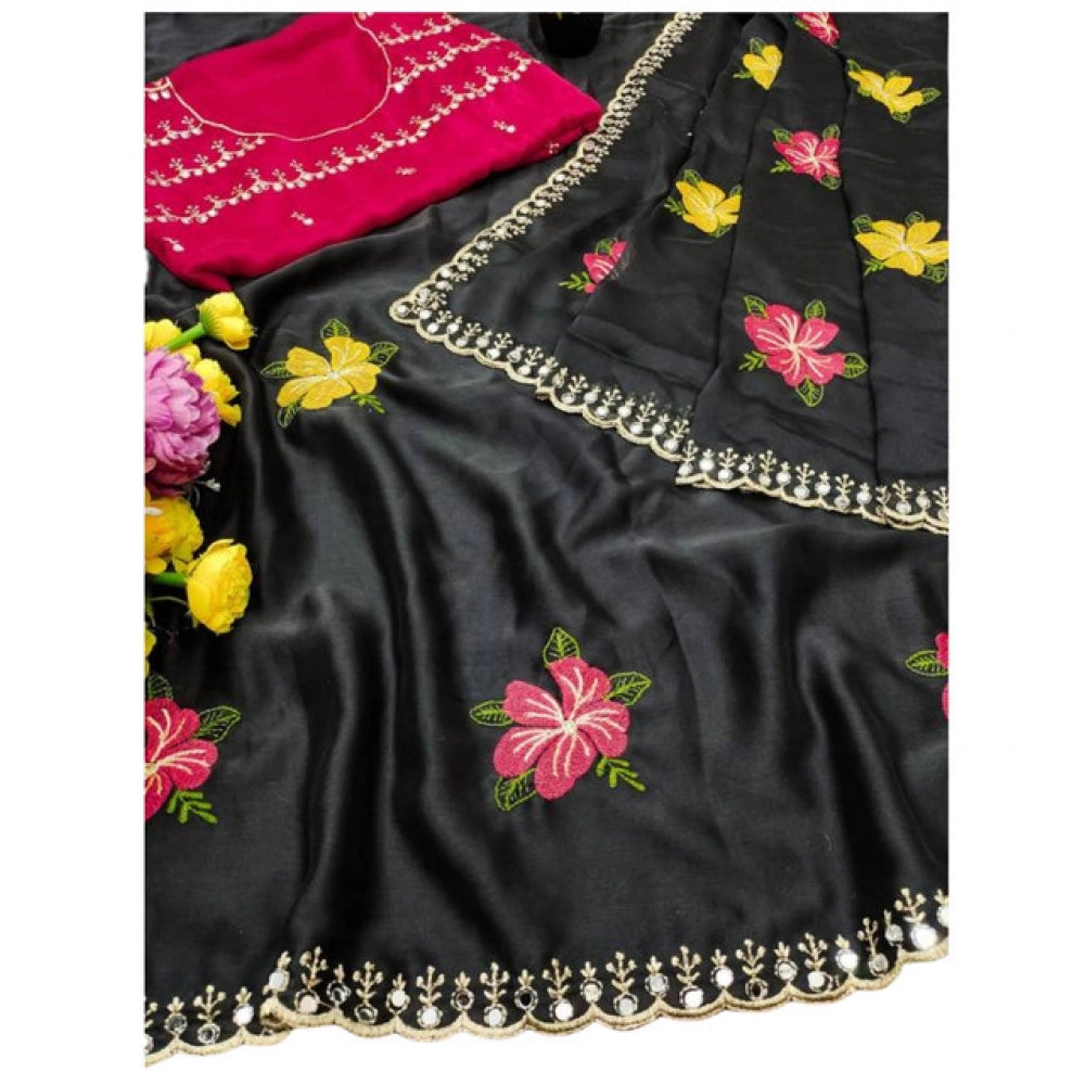 Women's Georgette Embellished Saree With Unstitched Blouse 5.5 Mtr�(Black)