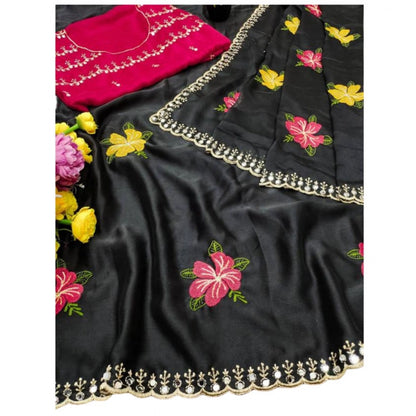 Women's Georgette Embellished Saree With Unstitched Blouse 5.5 Mtr�(Black)