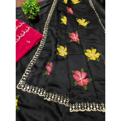Women's Georgette Embellished Saree With Unstitched Blouse 5.5 Mtr�(Black)