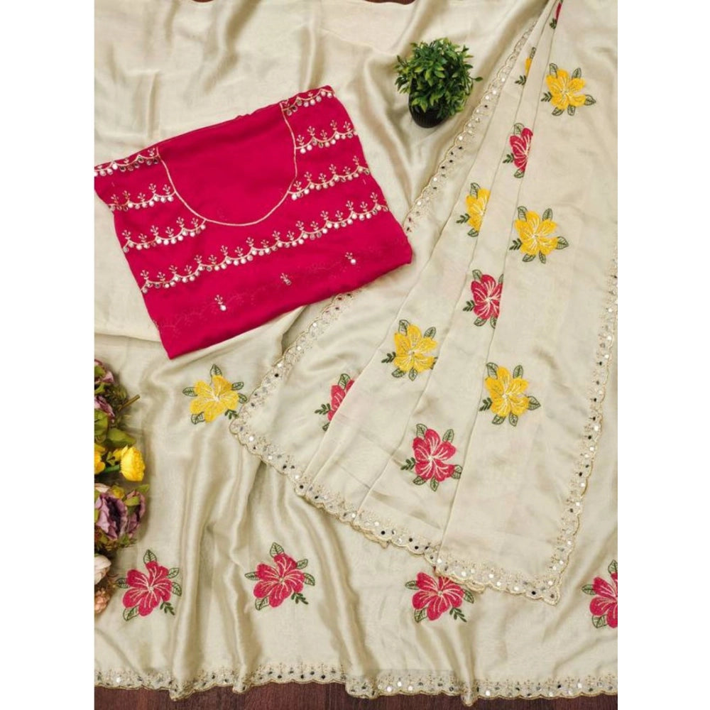 Women's Georgette Embellished Saree With Unstitched Blouse 5.5 Mtr�(Cream)