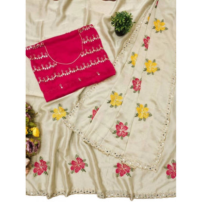 Women's Georgette Embellished Saree With Unstitched Blouse 5.5 Mtr�(Cream)