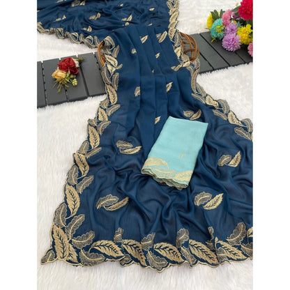 Women's Chiffon Embroidered Saree With Unstitched Blouse 5.5 Mtr�(Blue)