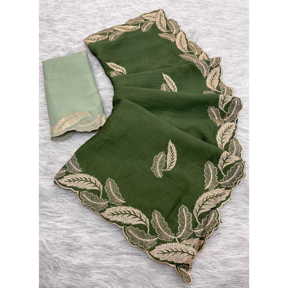 Women's Chiffon Embroidered Saree With Unstitched Blouse 5.5 Mtr�(Green)