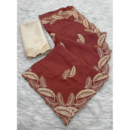 Women's Chiffon Embroidered Saree With Unstitched Blouse 5.5 Mtr�(Maroon)