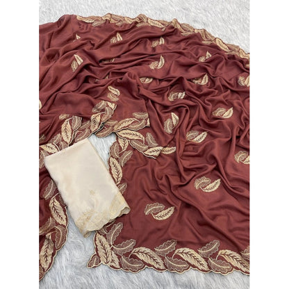 Women's Chiffon Embroidered Saree With Unstitched Blouse 5.5 Mtr�(Maroon)