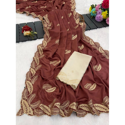 Women's Chiffon Embroidered Saree With Unstitched Blouse 5.5 Mtr�(Maroon)