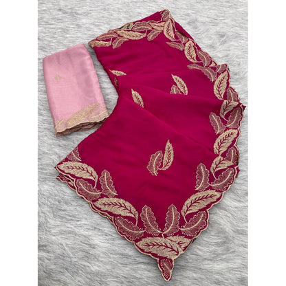 Women's Chiffon Embroidered Saree With Unstitched Blouse 5.5 Mtr�(Pink)