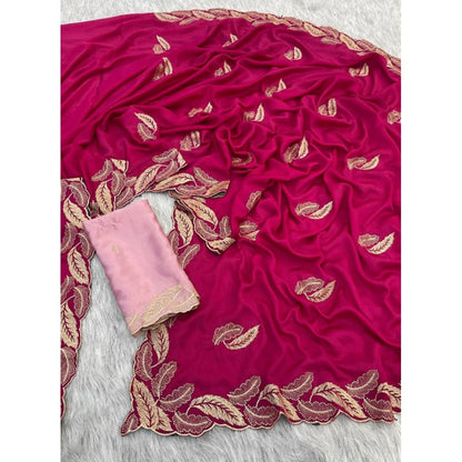 Women's Chiffon Embroidered Saree With Unstitched Blouse 5.5 Mtr�(Pink)