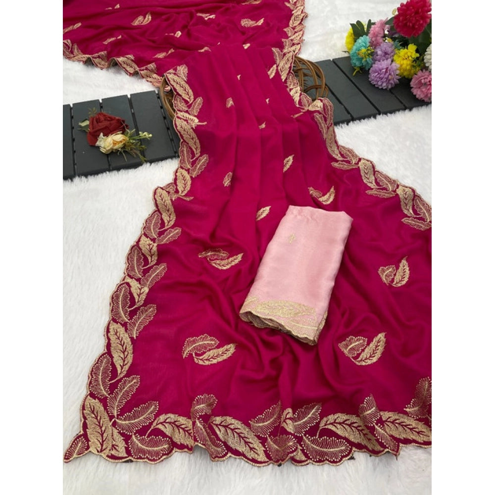 Women's Chiffon Embroidered Saree With Unstitched Blouse 5.5 Mtr�(Pink)
