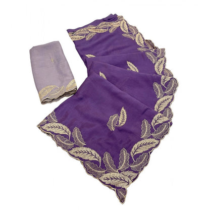 Women's Chiffon Embroidered Saree With Unstitched Blouse 5.5 Mtr�(Purple)