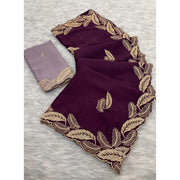 Women's Chiffon Embroidered Saree With Unstitched Blouse 5.5 Mtr�(Magenta)