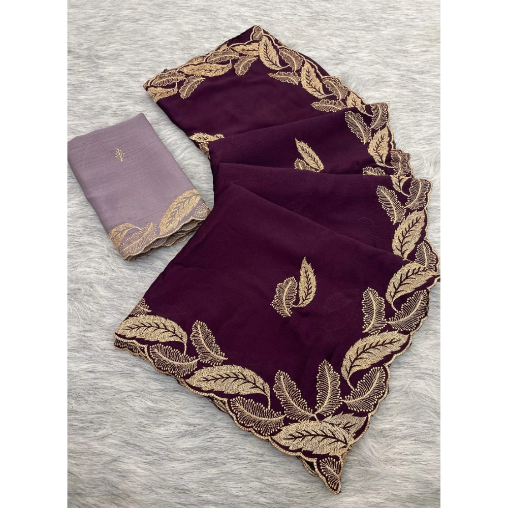 Women's Chiffon Embroidered Saree With Unstitched Blouse 5.5 Mtr�(Magenta)