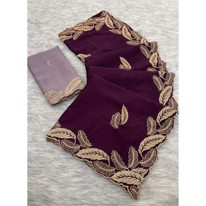 Women's Chiffon Embroidered Saree With Unstitched Blouse 5.5 Mtr�(Magenta)