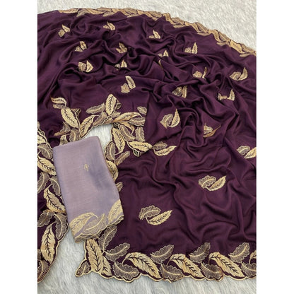 Women's Chiffon Embroidered Saree With Unstitched Blouse 5.5 Mtr�(Magenta)