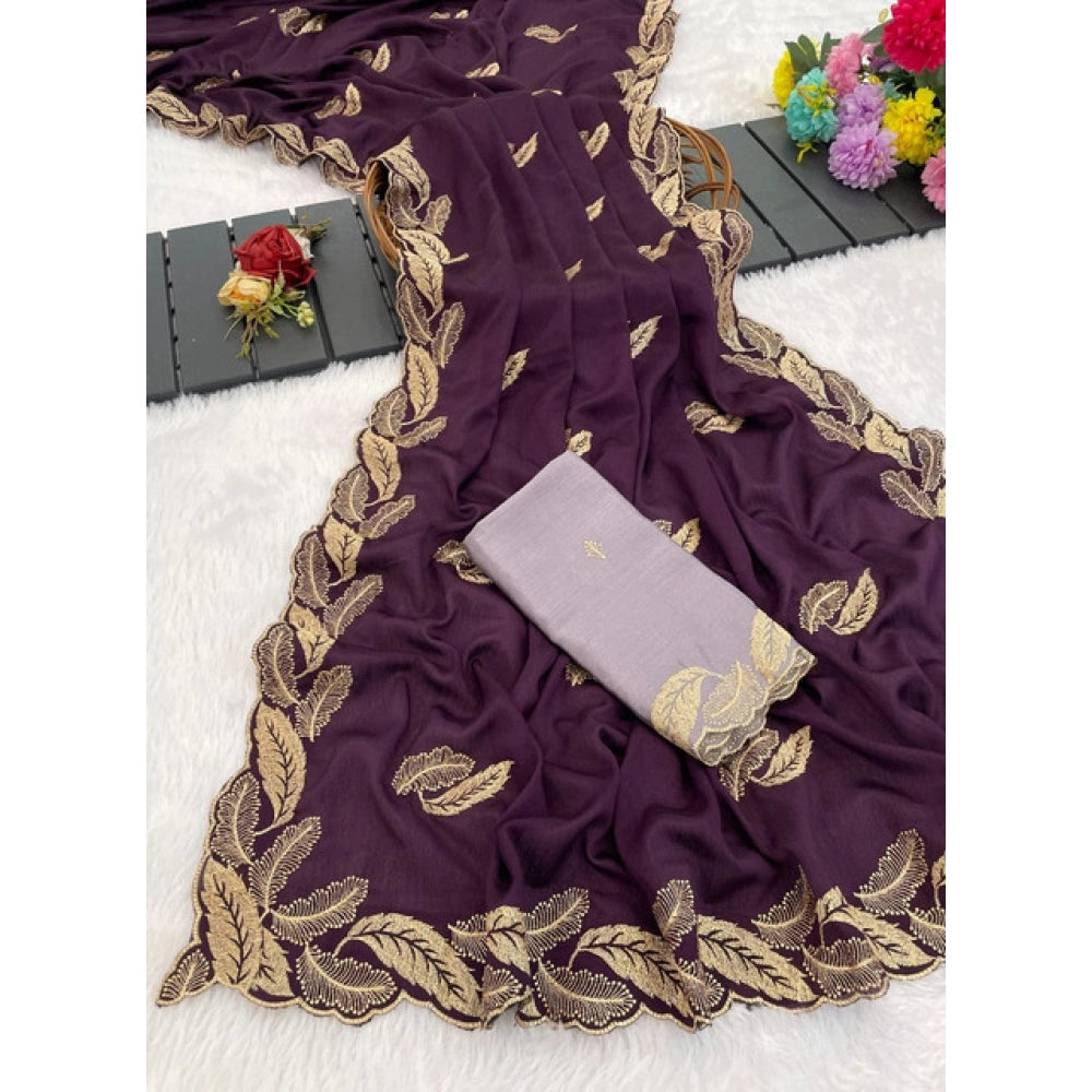 Women's Chiffon Embroidered Saree With Unstitched Blouse 5.5 Mtr�(Magenta)