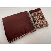 Women's Chiffon Embroidered Saree With Unstitched Blouse 5.5 Mtr�(Brown)