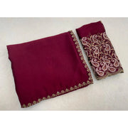 Women's Chiffon Embroidered Saree With Unstitched Blouse 5.5 Mtr�(Maroon)