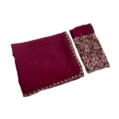 Women's Chiffon Embroidered Saree With Unstitched Blouse 5.5 Mtr�(Maroon)
