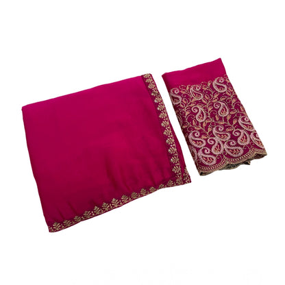 Women's Chiffon Embroidered Saree With Unstitched Blouse 5.5 Mtr�(Magenta)