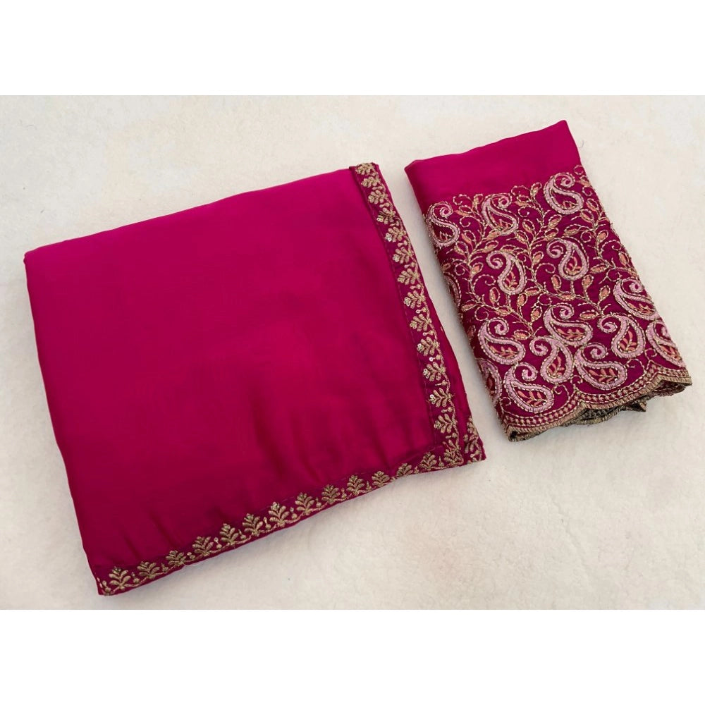Women's Chiffon Embroidered Saree With Unstitched Blouse 5.5 Mtr�(Magenta)