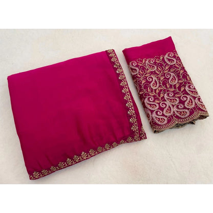Women's Chiffon Embroidered Saree With Unstitched Blouse 5.5 Mtr�(Magenta)
