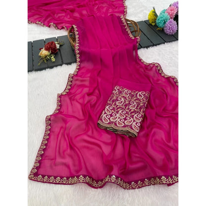Women's Chiffon Embroidered Saree With Unstitched Blouse 5.5 Mtr�(Magenta)