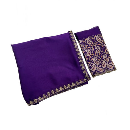 Women's Chiffon Embroidered Saree With Unstitched Blouse 5.5 Mtr�(Purple)
