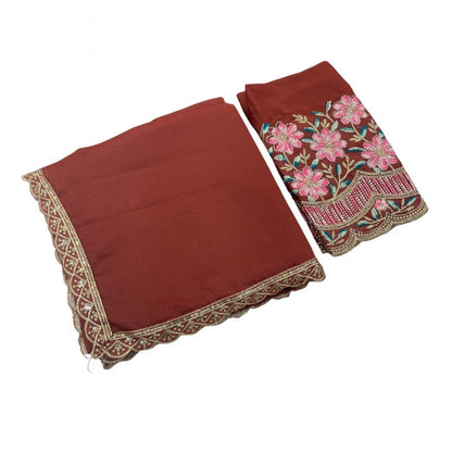 Women's Georgette Embellished Saree With Unstitched Blouse 5.5 Mtr�(Brown)
