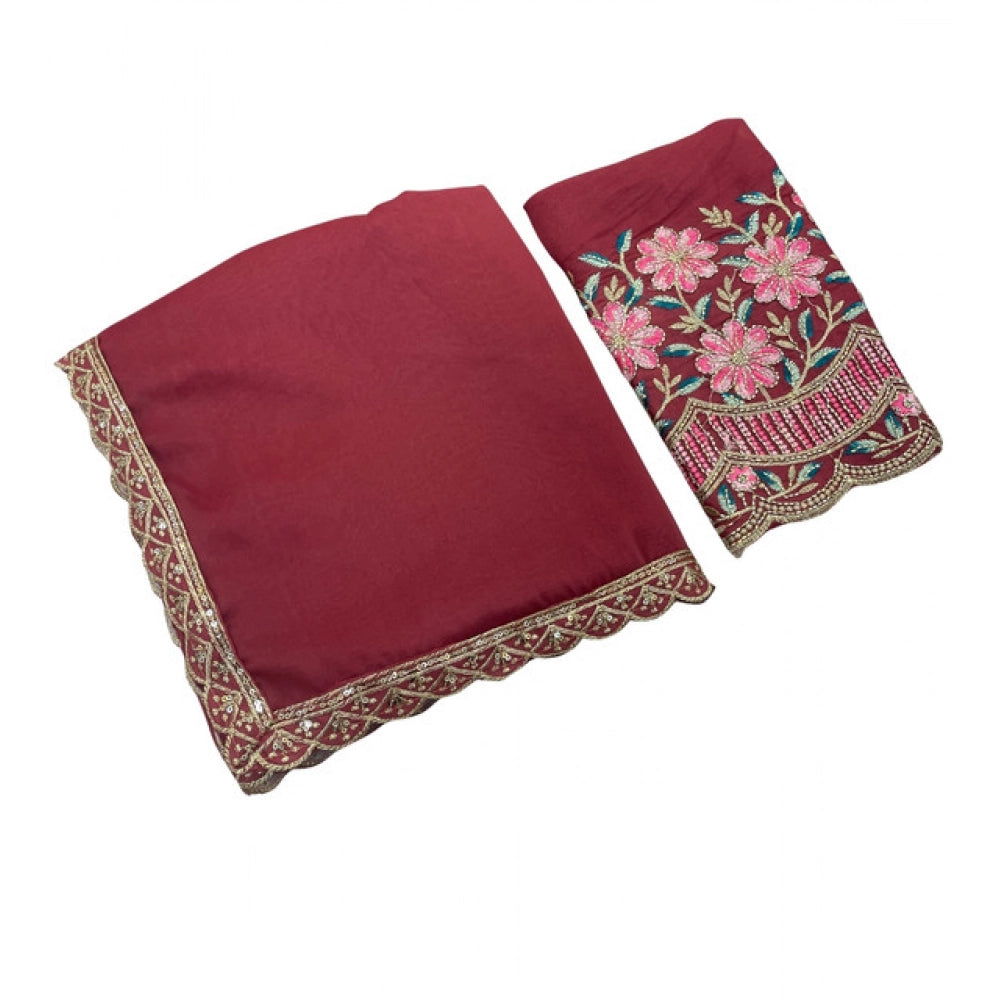 Women's Georgette Embellished Saree With Unstitched Blouse 5.5 Mtr�(Maroon)