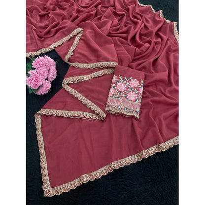 Women's Georgette Embellished Saree With Unstitched Blouse 5.5 Mtr�(Maroon)