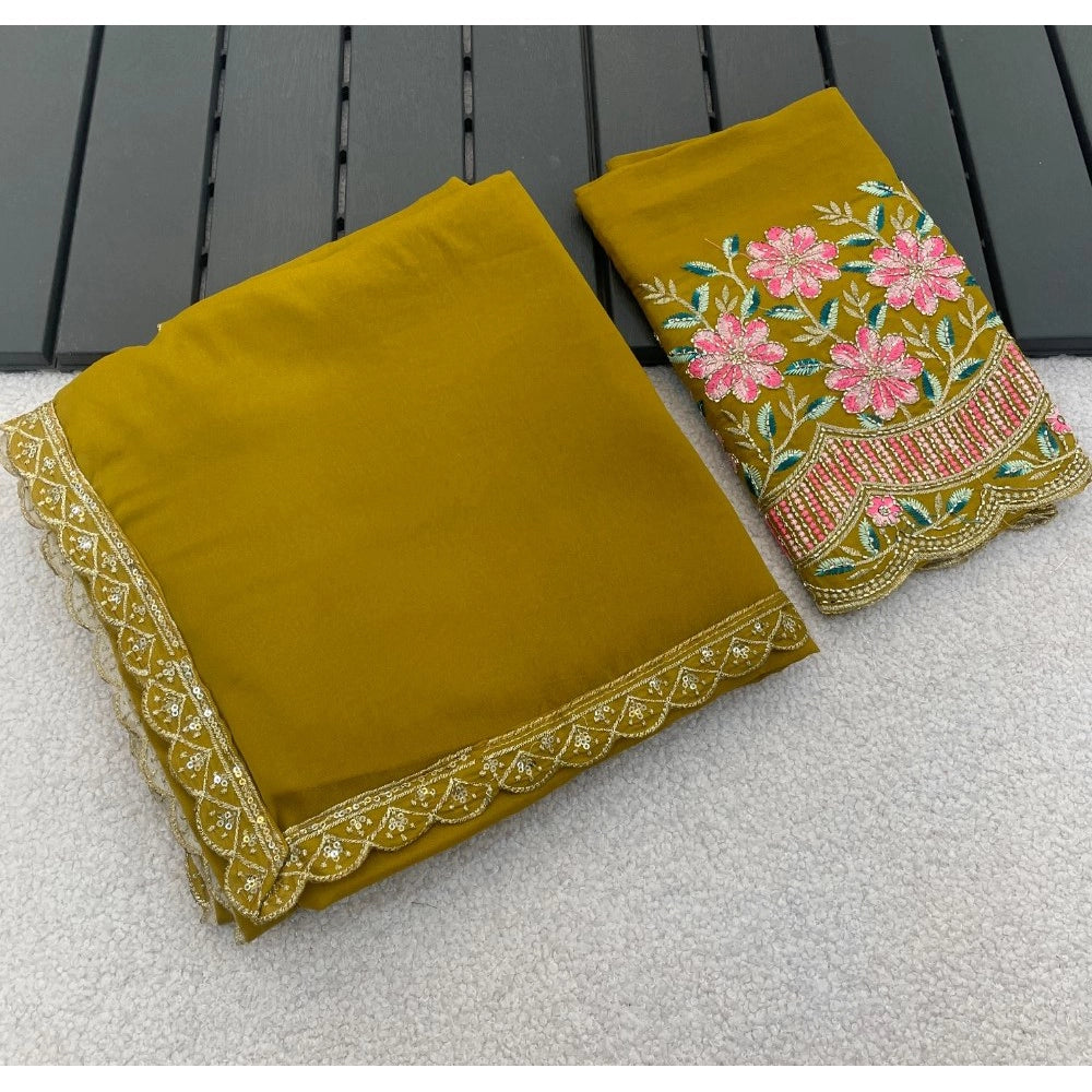 Women's Georgette Embellished Saree With Unstitched Blouse 5.5 Mtr�(Yellow)