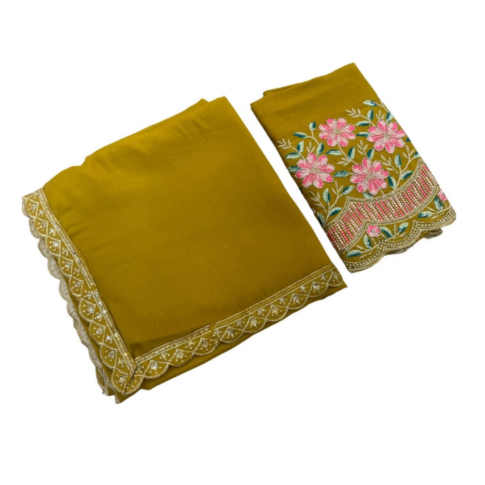 Women's Georgette Embellished Saree With Unstitched Blouse 5.5 Mtr�(Yellow)